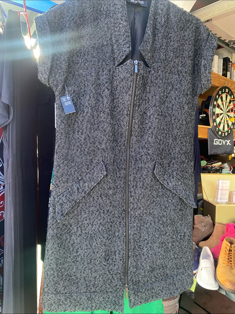 Karl Lagerfeld Gray Zip-Front Wool-Blend Coat